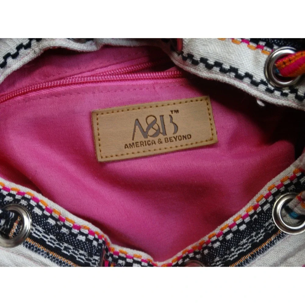 America & Beyond Boho Woven Backpack Womens Small Tassel Multicolor Festival Bag